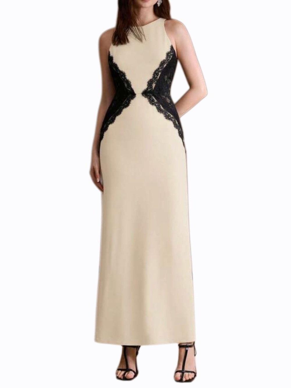MOTF PREMIUM FITTED LACE COLORBLOCK LONG DRESS